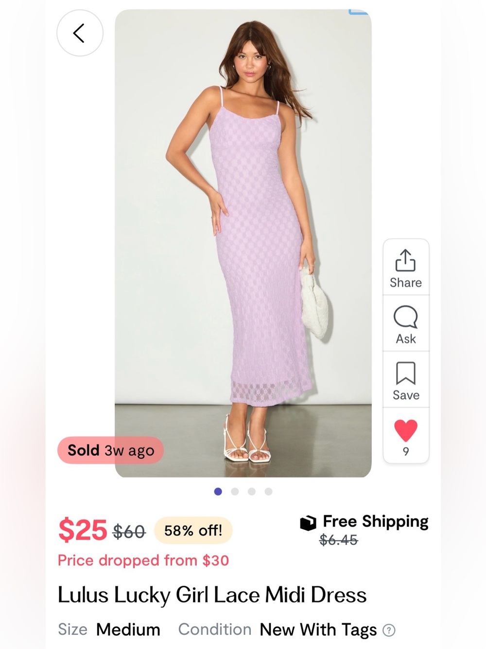 Lulu's Lilac Spaghetti-Strap Lace Midi Dress